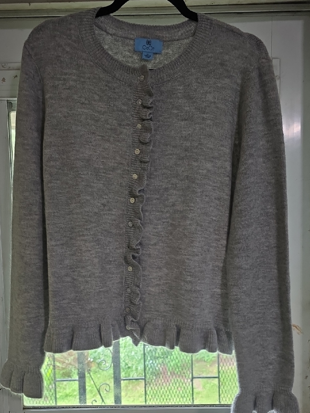 CeCe - Ruffle-Trim Button-Front Cardigan